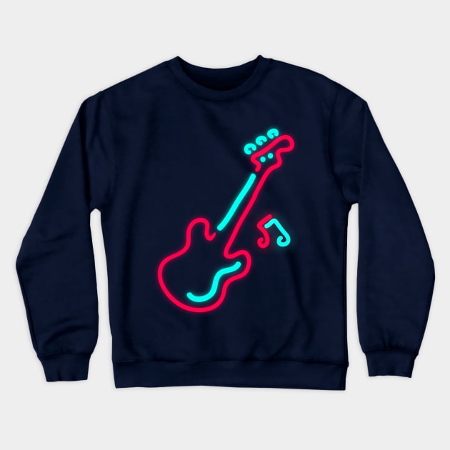 80's Gift 80s Retro Neon Sign Electric Guitar Music Crewneck Sweatshirt by PhuNguyen